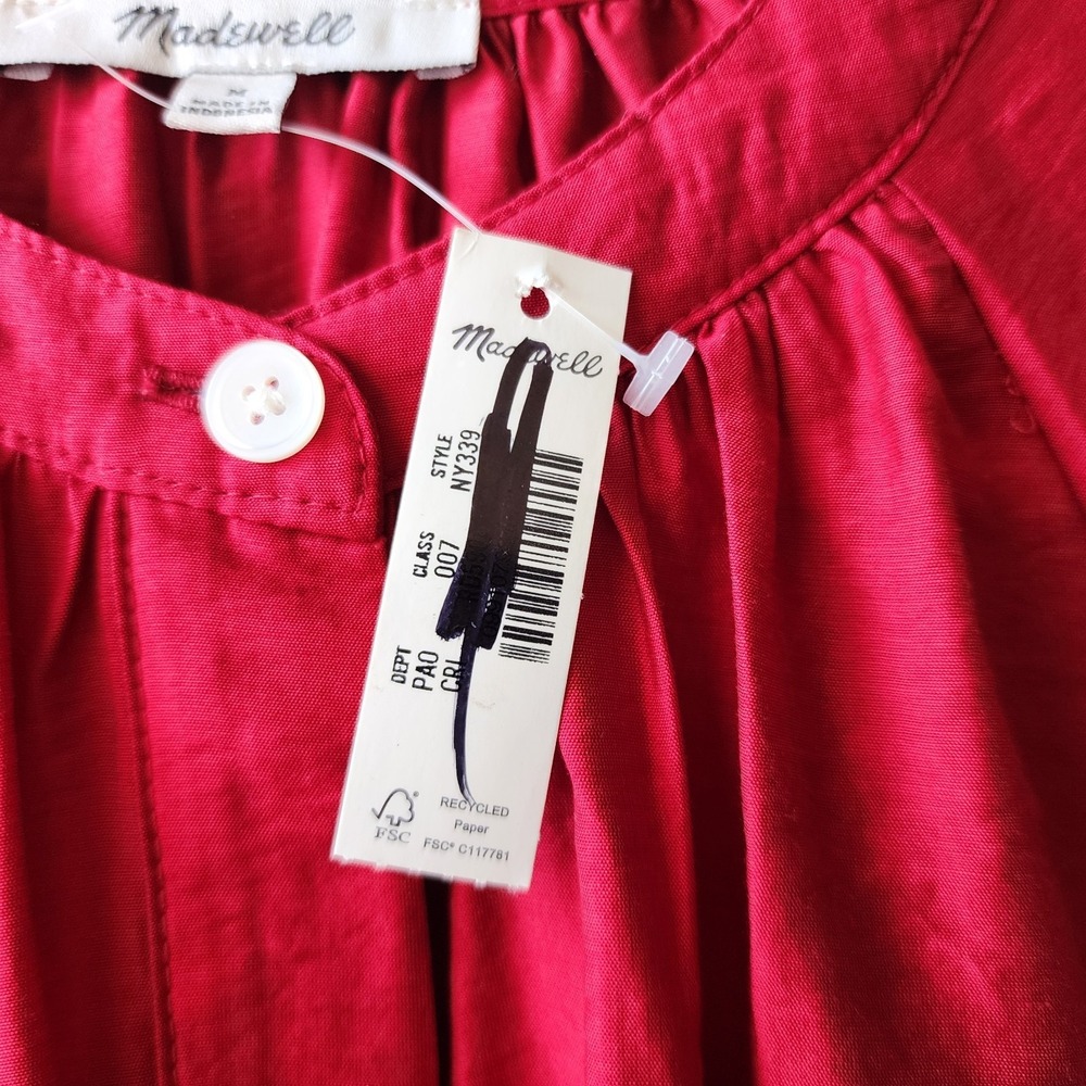Madewell Top Womens Size Medium Shirred Romantic Balloon Sleeve Crimson Red - Picture 6 of 9